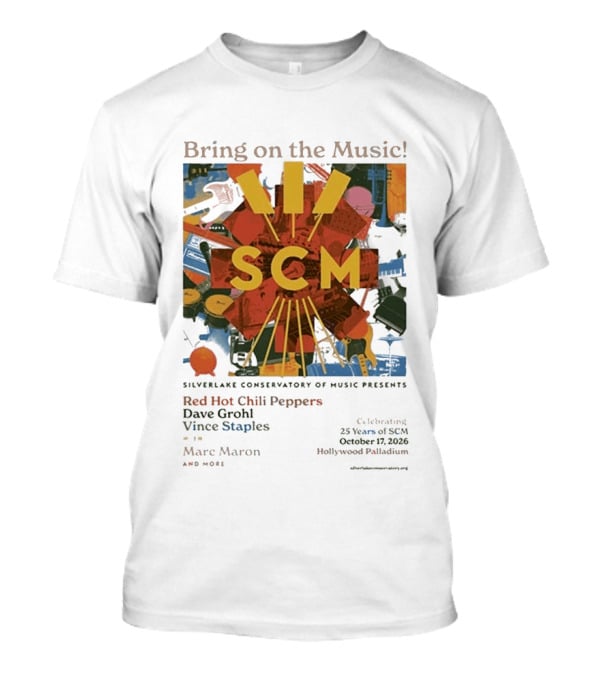 Bring On The Music Silverlake Conservatory Red Hot Chili Peppers Dave Grohl Vince Staples Event October 17 2026 Hollywood Palladium T-Shirt