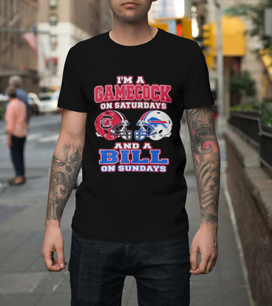 I'm A Gamecock On Saturdays And A Bill On Sundays Football Helmets T-Shirt