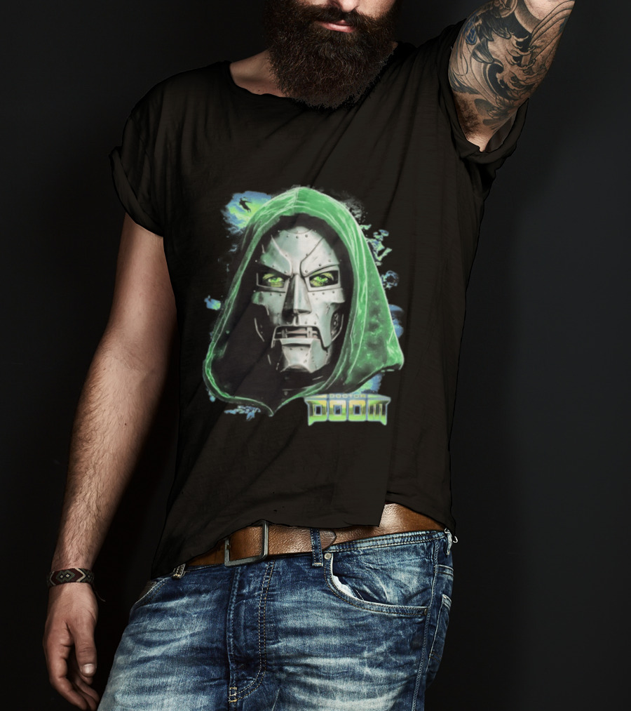 Doctor Doom Marvel Green Hooded Mask Iconic Villain T-Shirt
