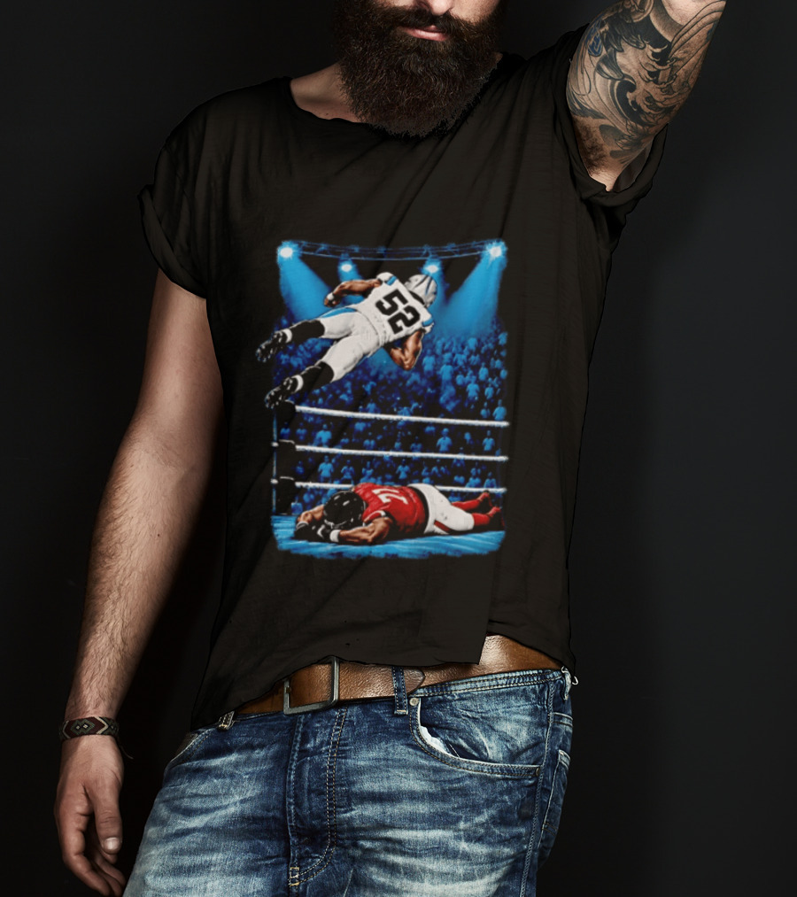 Football Player 52 Jumping Over Opponent In Wrestling Ring Spotlight Crowd T-Shirt