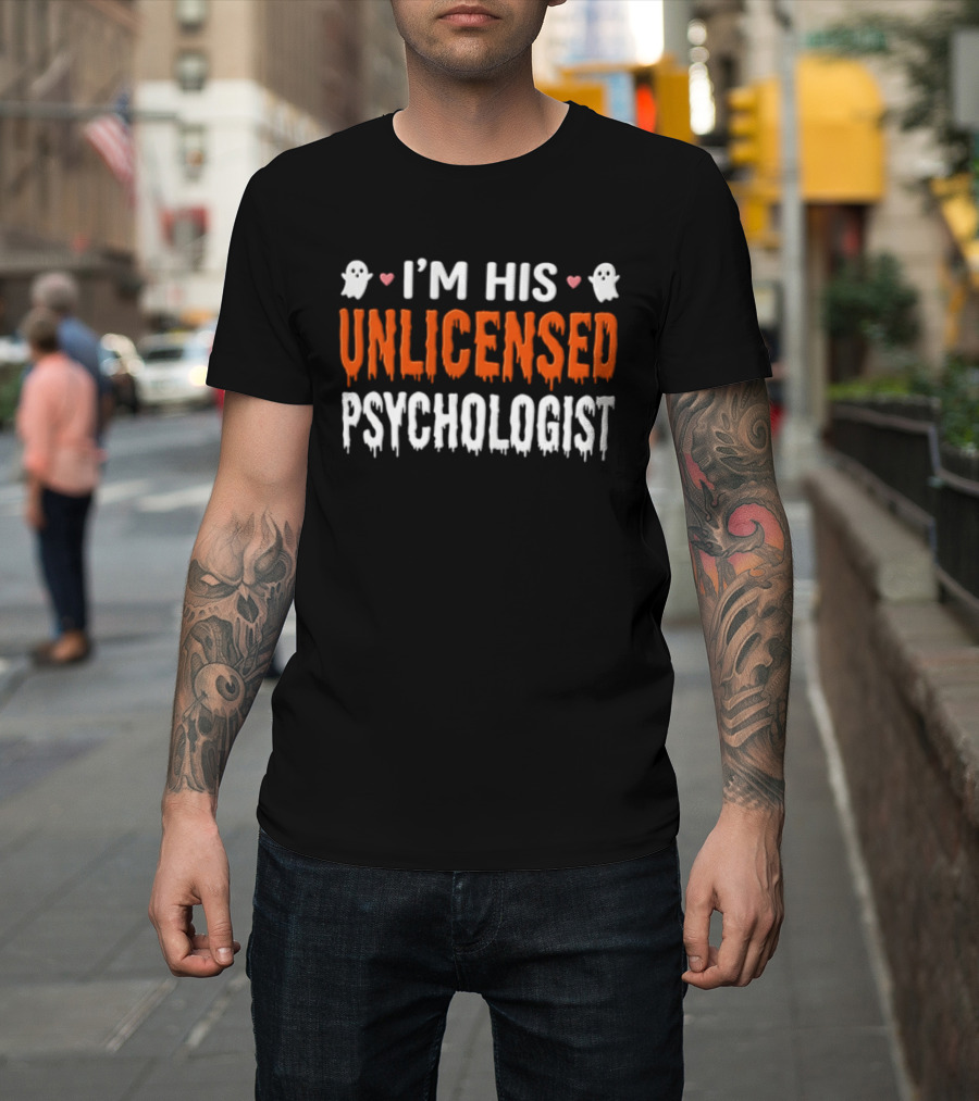 I'm His Unlicensed Psychologist Halloween Two Ghosts Pink Hearts Dripping T-Shirt