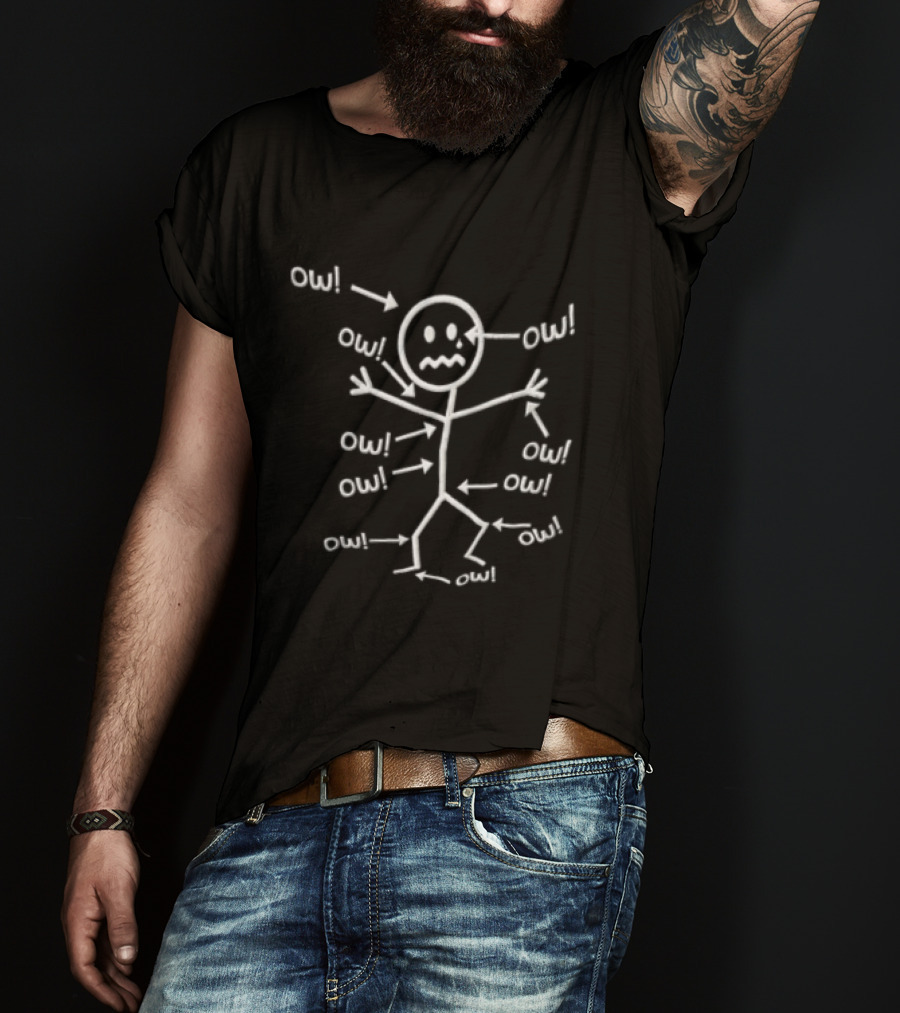 Stick Figure Crying Ow Pointing Arrows Painful Body Parts Diagram T-Shirt