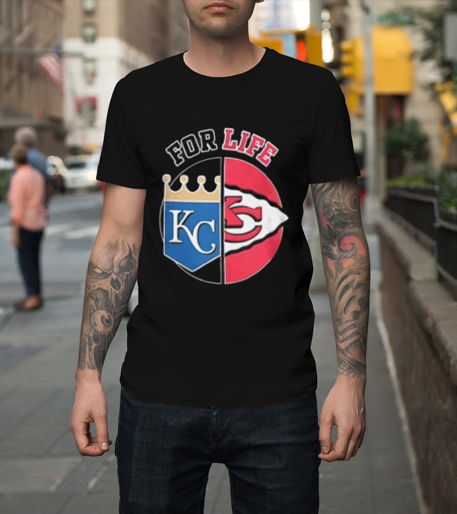 Kansas City Royals Chiefs For Life KC Arrowhead Split Crown T-Shirt