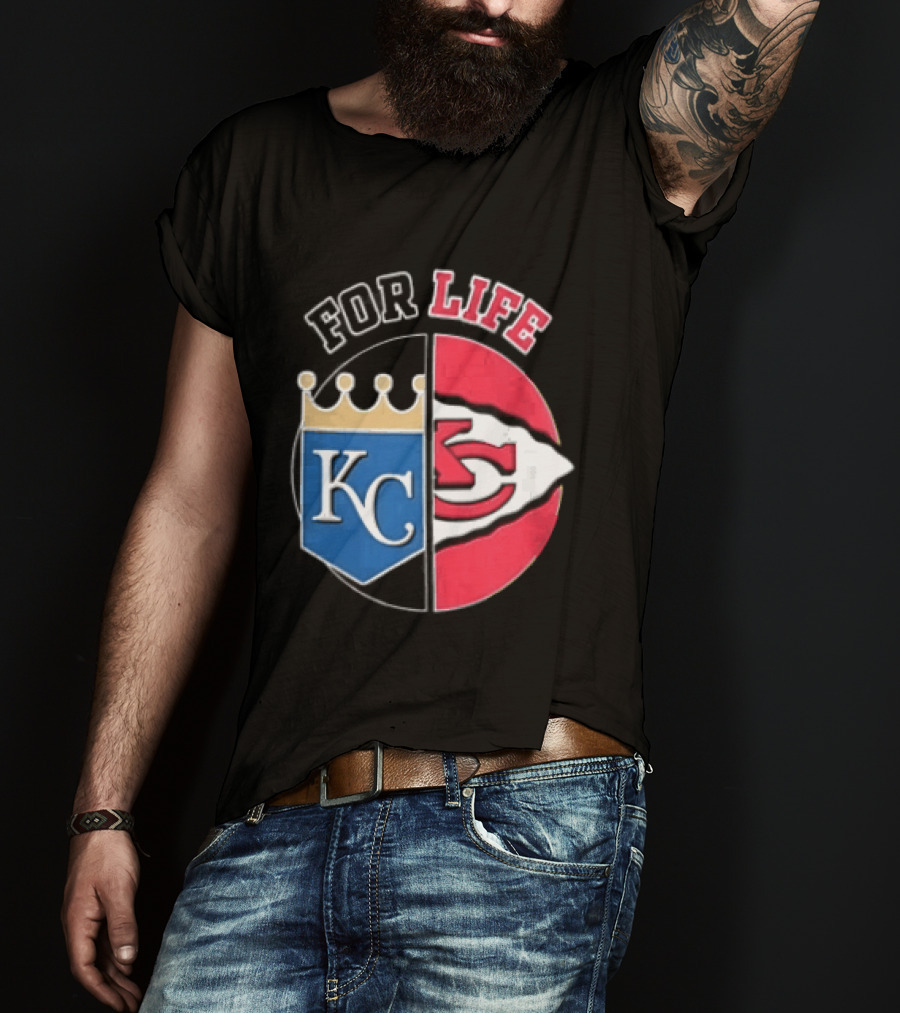 Kansas City Royals Chiefs For Life KC Arrowhead Split Crown T-Shirt
