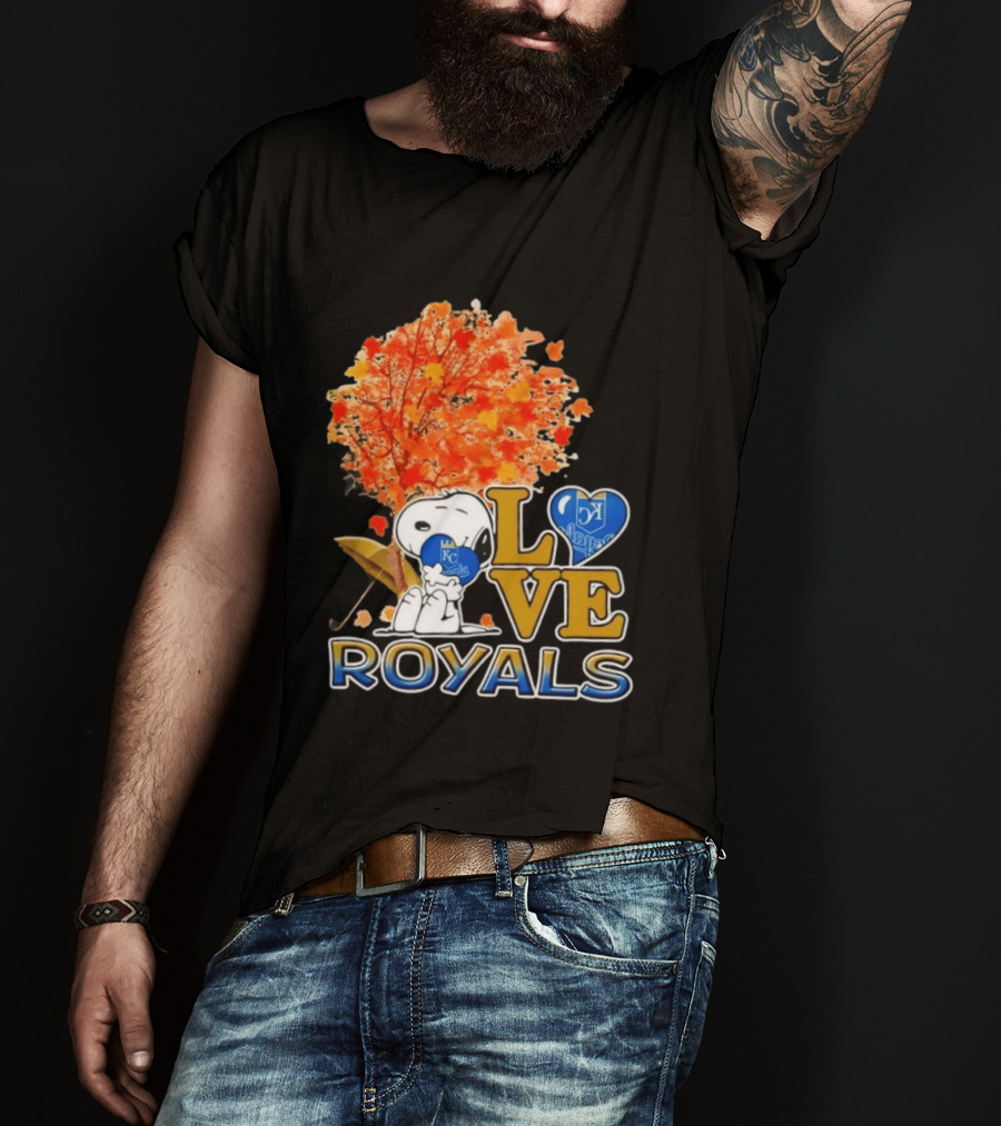 KC Royals Love Snoopy Hug Heart Peanuts Baseball Fall Tree T-Shirt