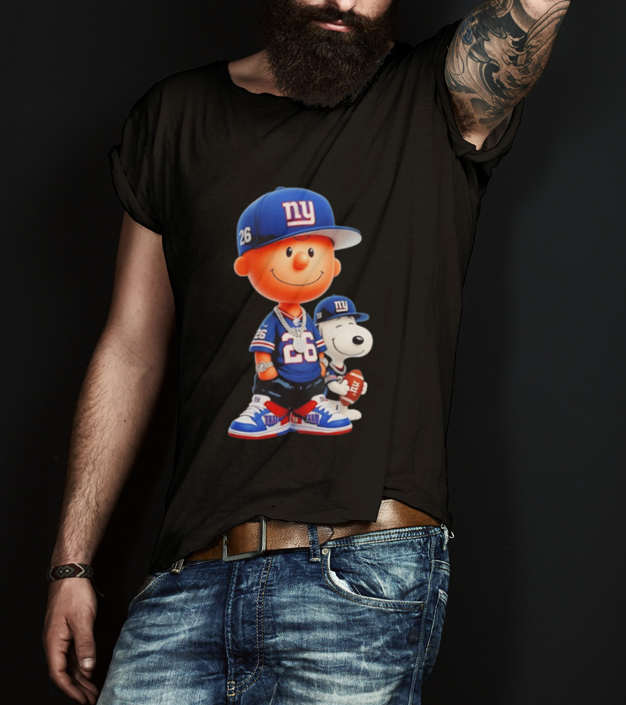 Peanuts Characters In New York Giants Team Sportswear T-Shirt