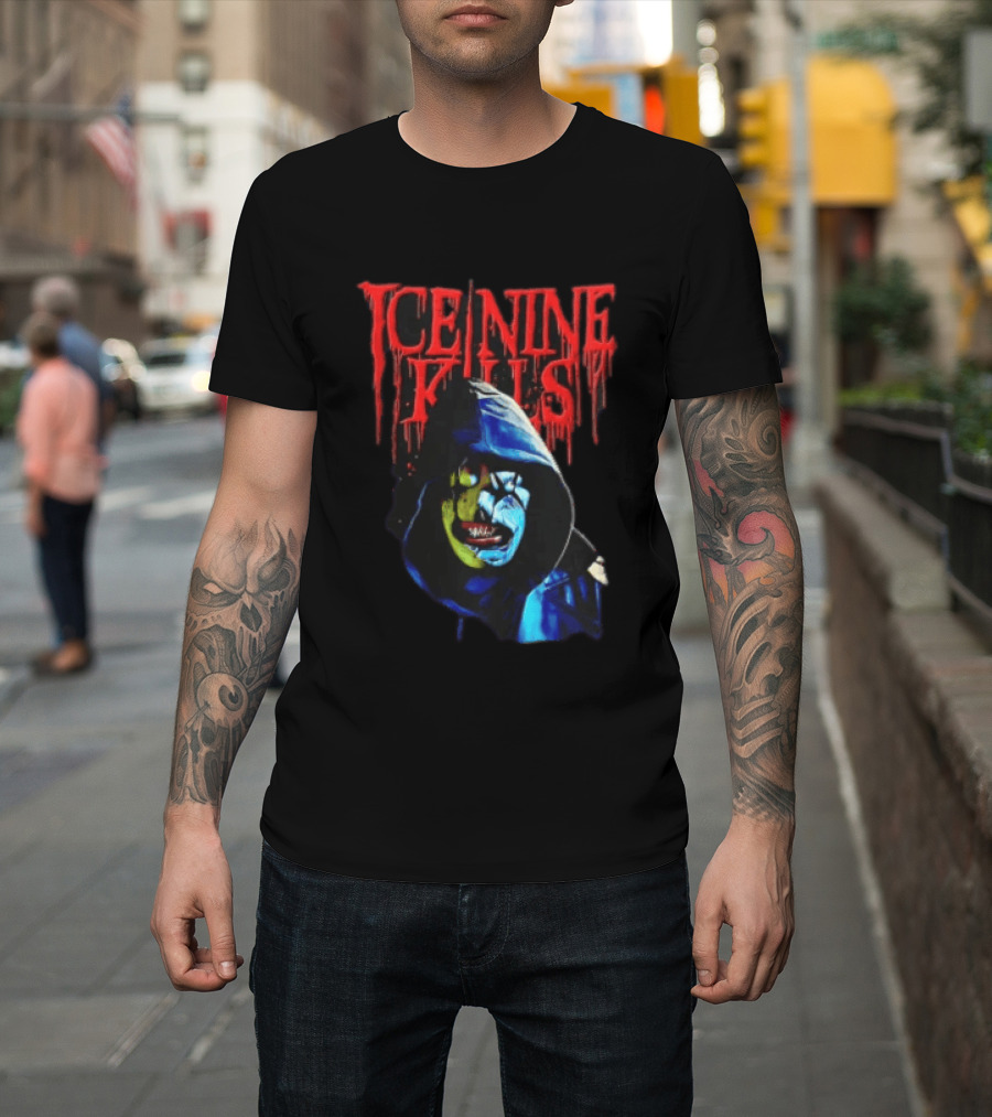Ice Nine Kills Hooded Figure Clown Mask Dripping Red Letters T-Shirt