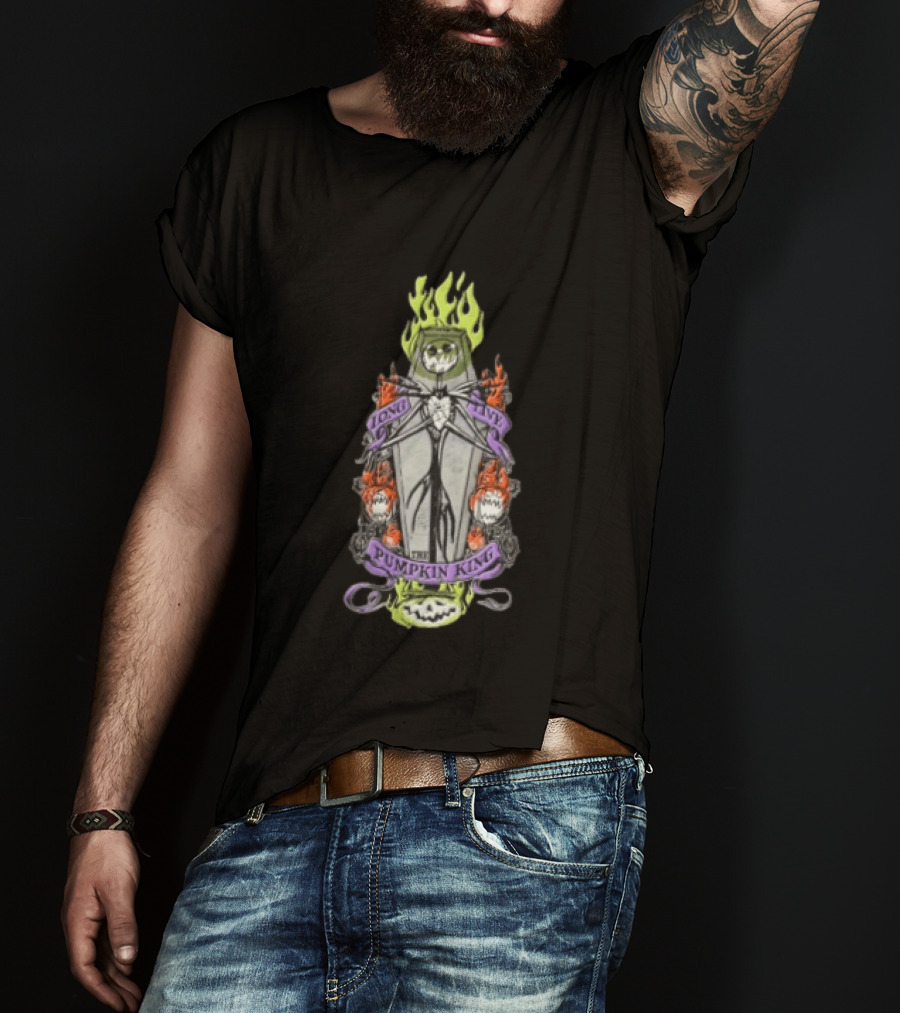 The Nightmare Before Christmas Long Live The Pumpkin King Skeleton Coffin Flames Pumpkins T-Shirt