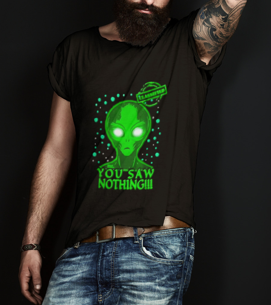 Green Alien You Saw Nothing Glowing Eyes UFO Dots T-Shirt