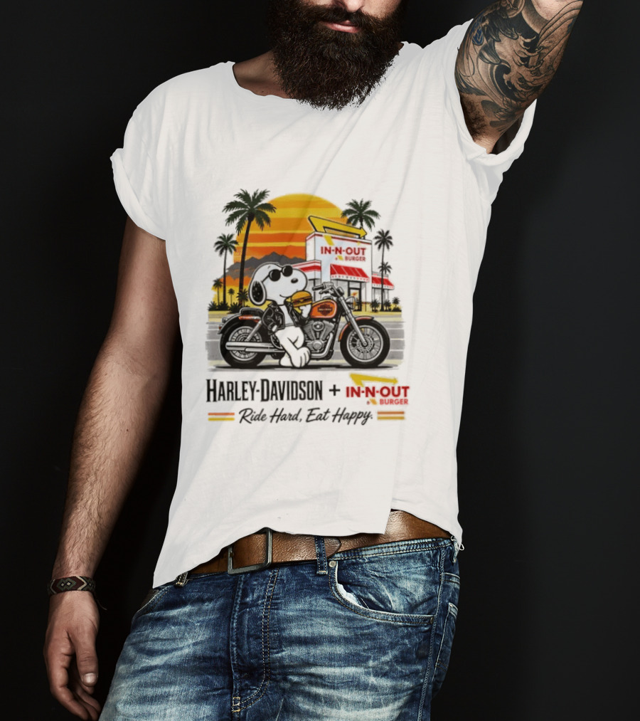 Snoopy Harley Davidson In N Out Burger Ride Hard Eat Happy T-Shirt