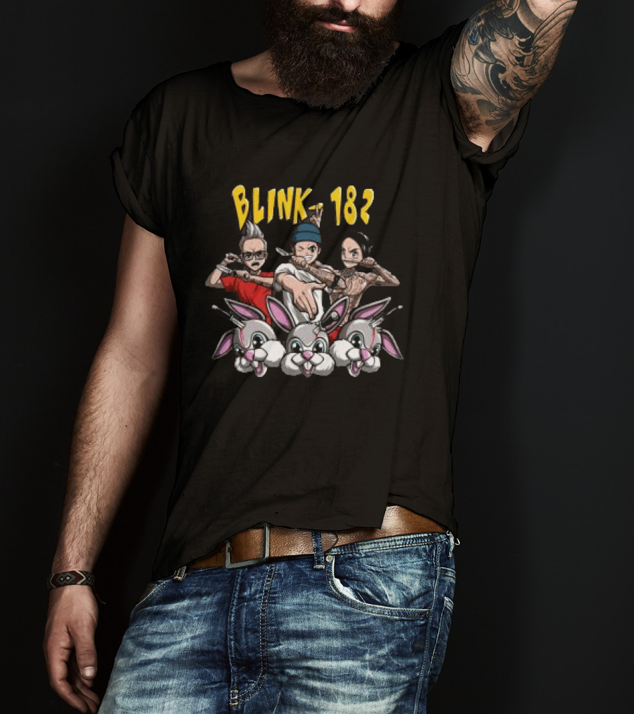 Blink 182 Anime Characters Versus Cartoon Bunny Battle T-Shirt