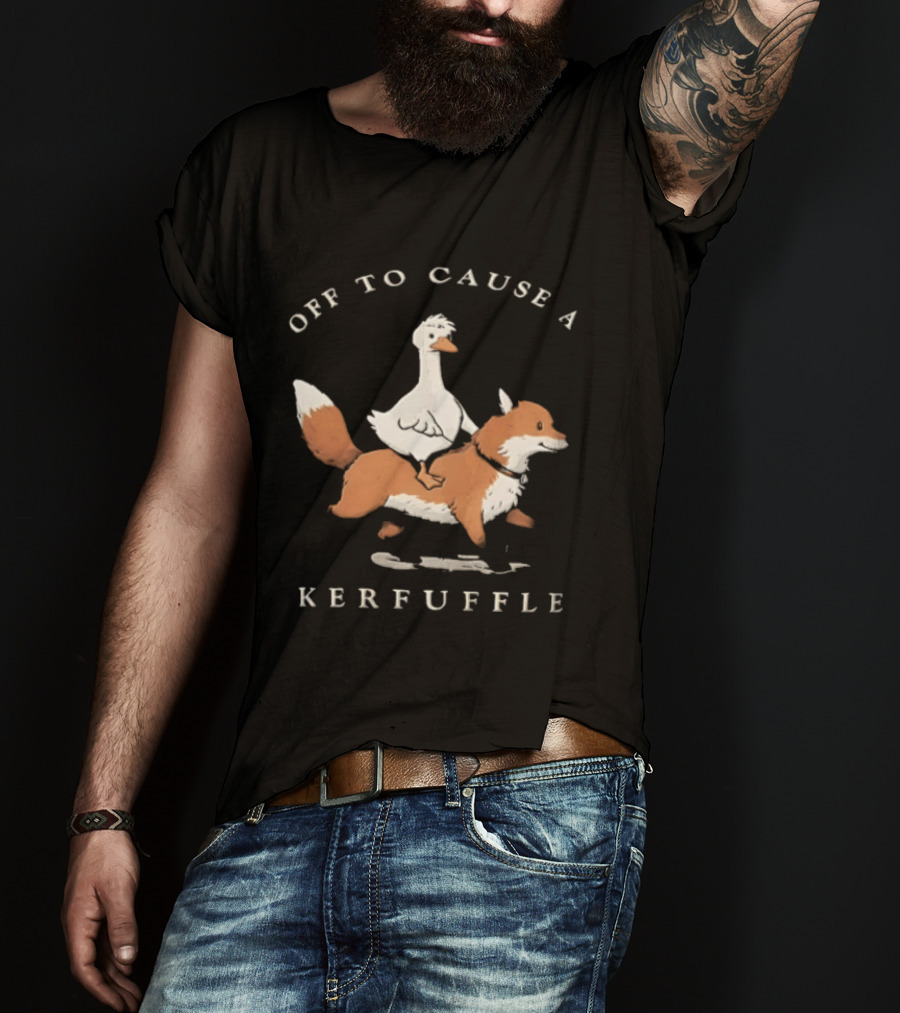 Off To Cause A Kerfuffle Goose Riding Fox Cartoon T-Shirt