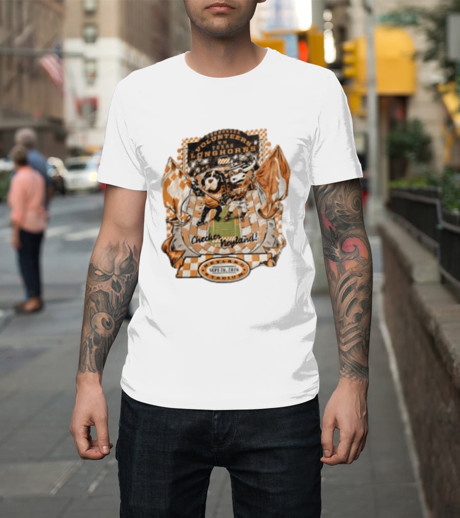 Tennessee Volunteers Vs Texas Longhorns Neyland Stadium Checker Neyland Sept 26 2026 T-Shirt