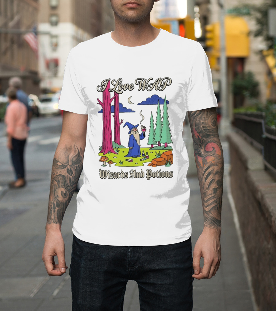I Love WAP Wizards And Potions Vintage Wizard Forest Scene T-Shirt