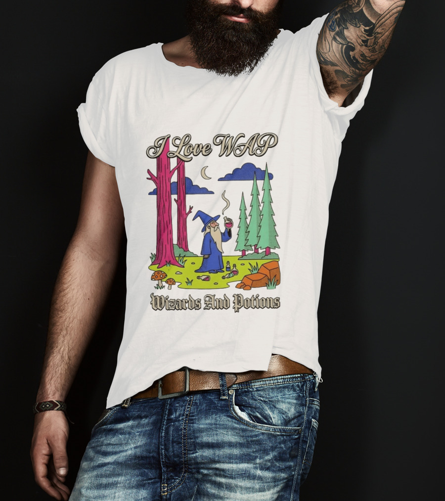 I Love WAP Wizards And Potions Vintage Wizard Forest Scene T-Shirt