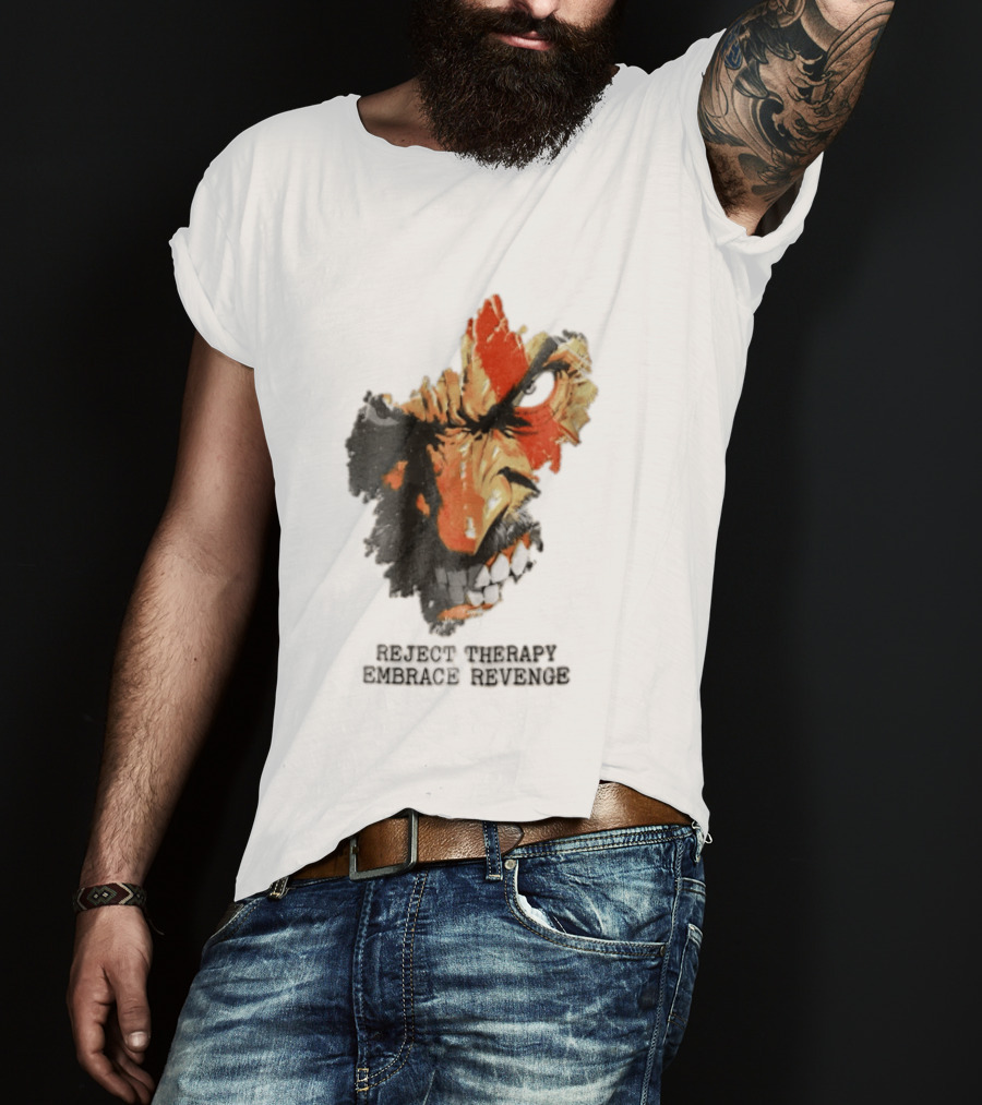 Reject Therapy Embrace Revenge Kratos Angry Bearded Man Red Tattoo God Of War T-Shirt