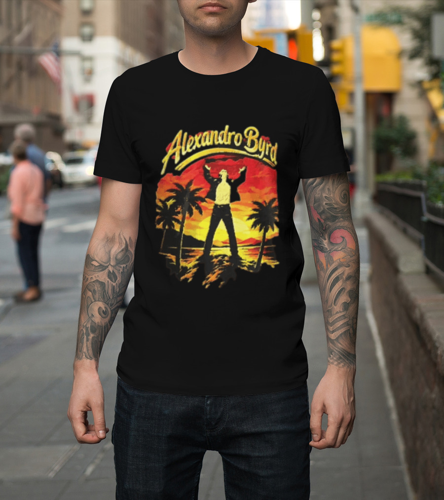 Alexandro Byrd Tropical Sunset Palm Trees Arms Raised T-Shirt