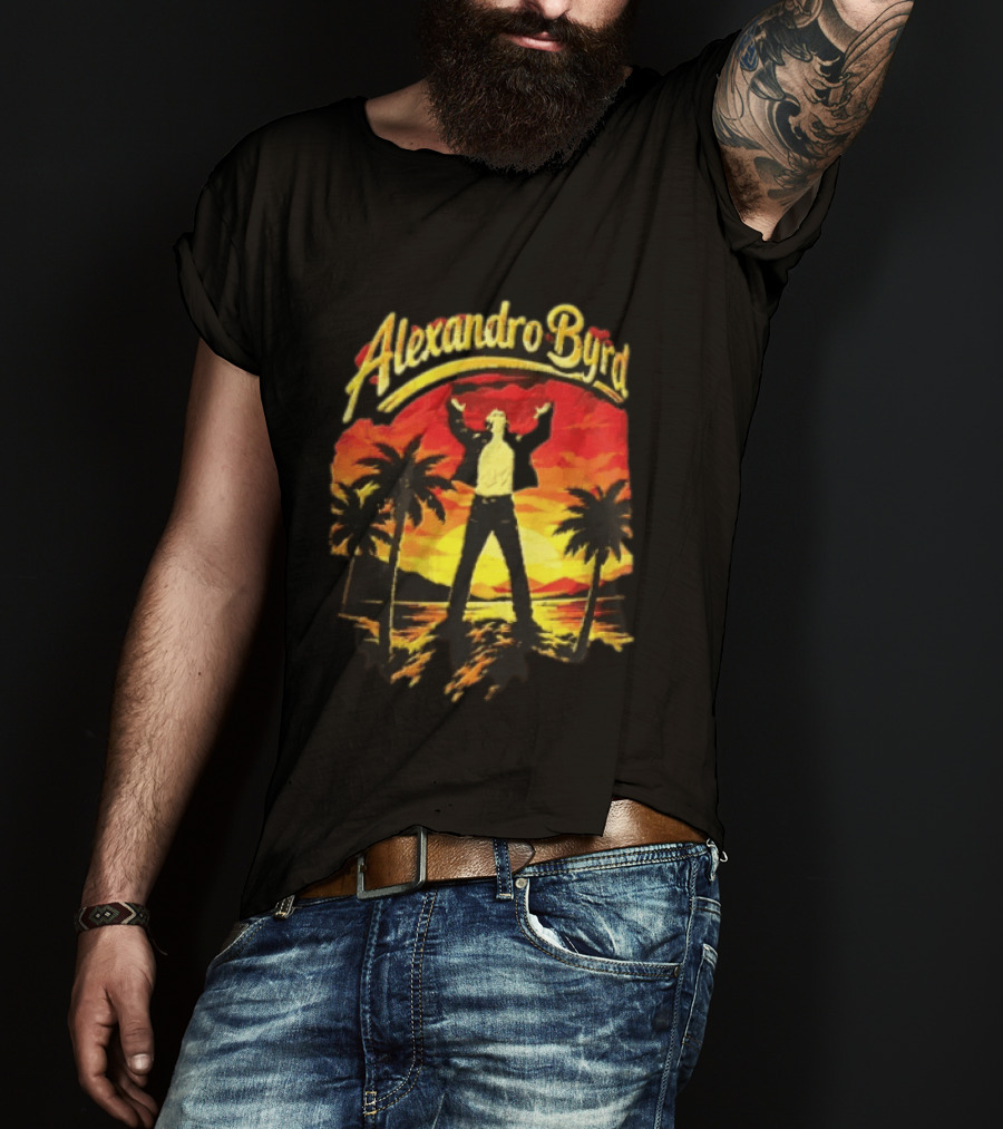 Alexandro Byrd Tropical Sunset Palm Trees Arms Raised T-Shirt