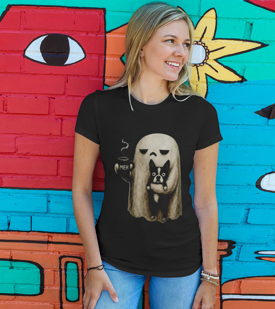 Meh Ghost With Boston Terrier T-Shirt