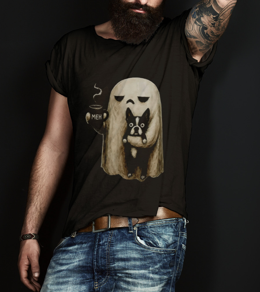 Meh Ghost With Boston Terrier T-Shirt