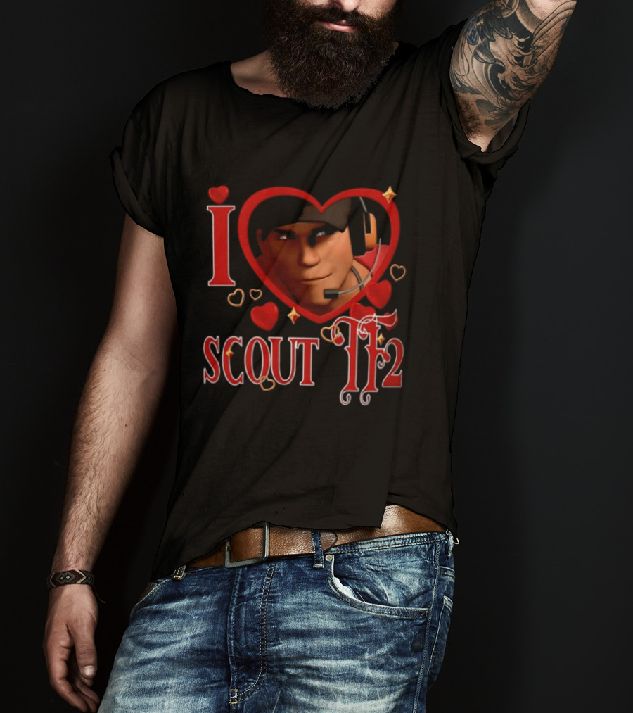 I Heart Scout TF2 Team Fortress 2 Character With Headset In Heart Shape T-Shirt