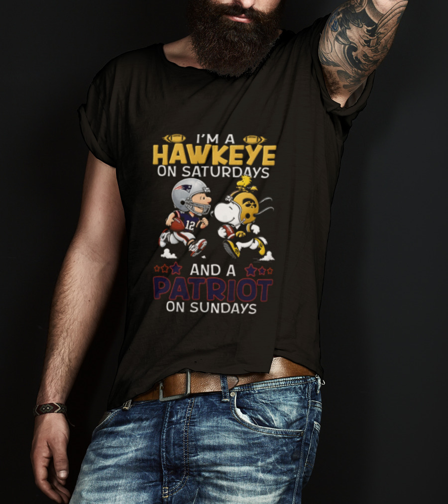 Hawkeye Saturdays Patriot Sundays Charlie Brown Snoopy Woodstock Football T-Shirt