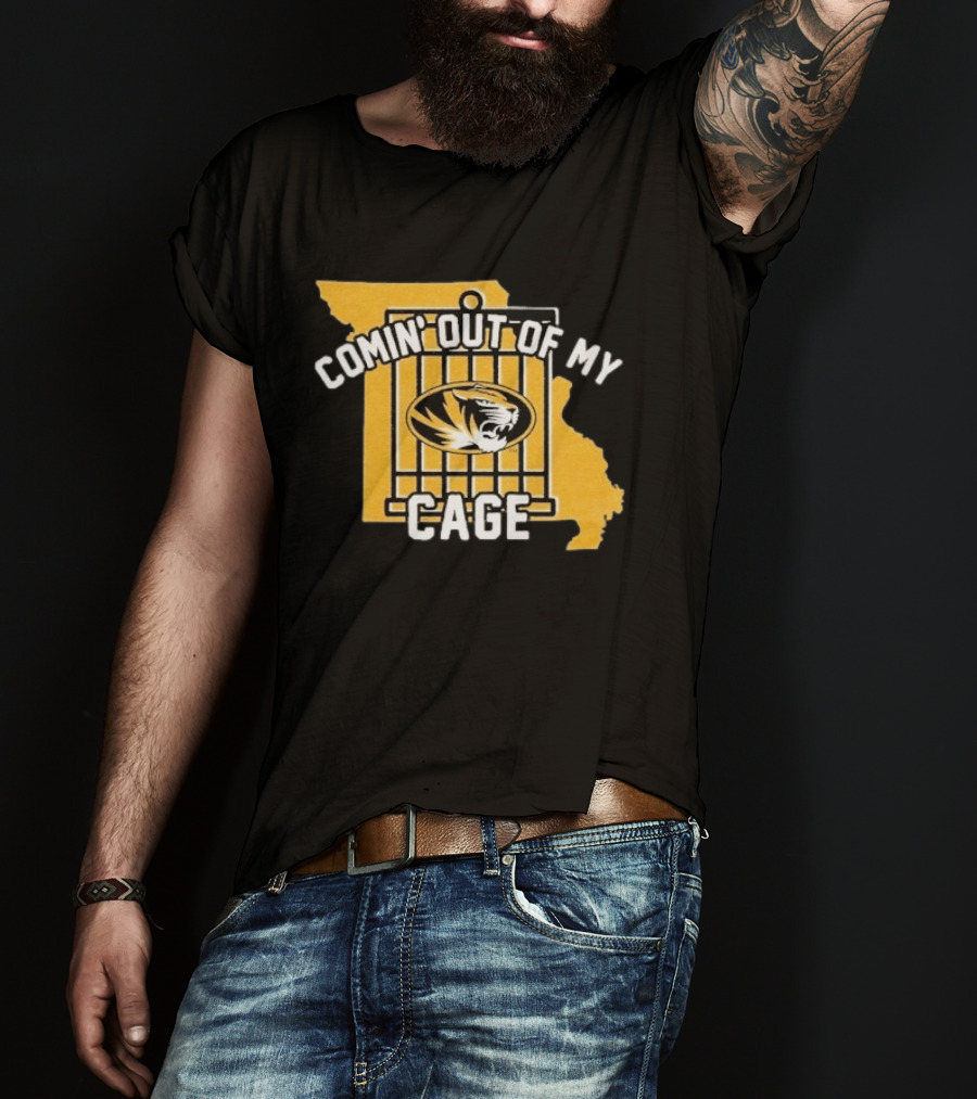 Missouri Tigers Comin' Out Of My Cage Map Outline Tiger T-Shirt