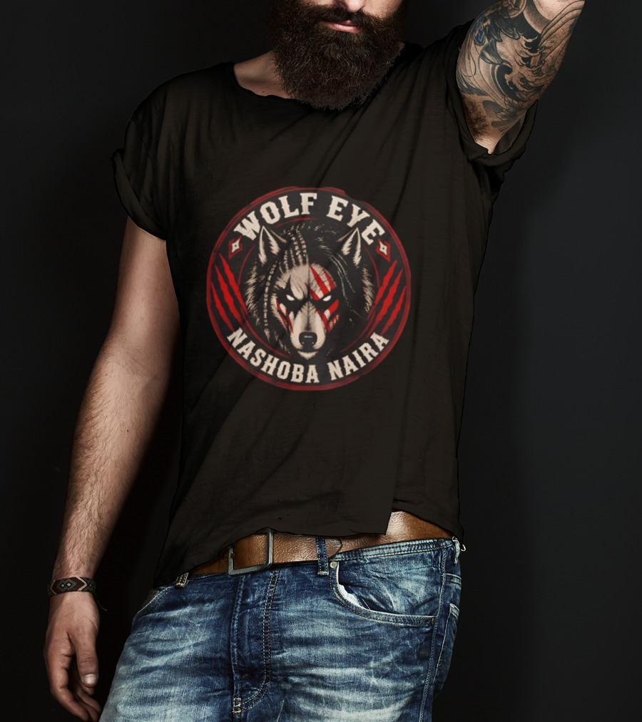 Wolf Eye Nashoba Naira Fierce Tribal Wolf Head With Red Claw Marks T-Shirt