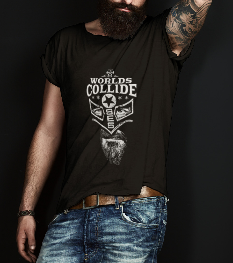 Worlds Collide SES Star Mask Wrestler Beard T-Shirt