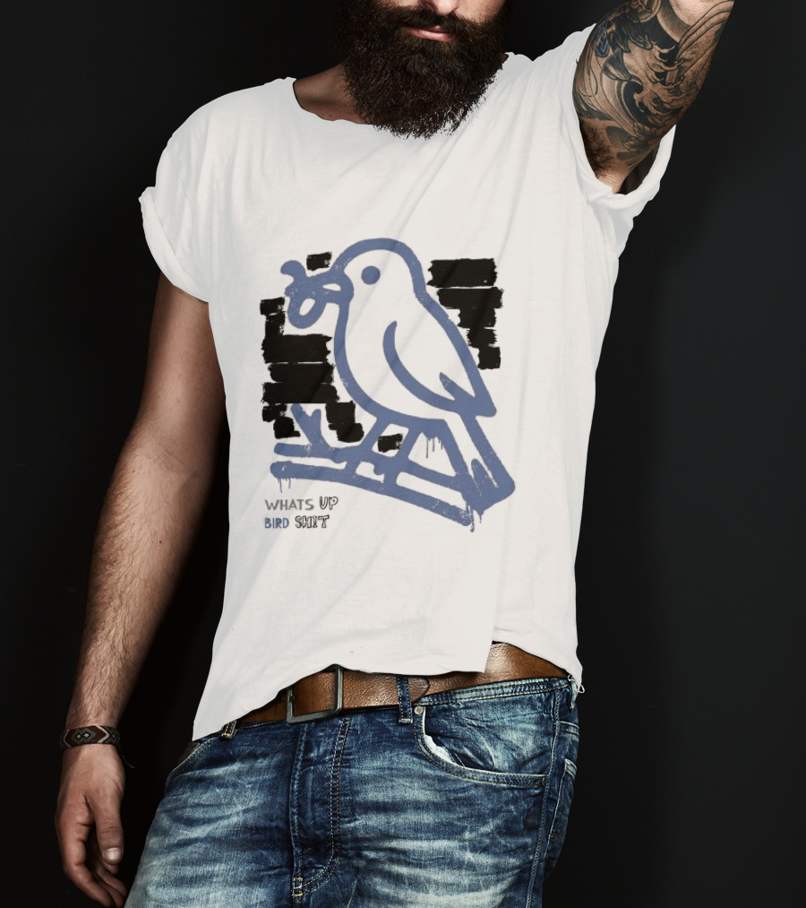 Drewtube What Up Bird Shit Funny Sparrow Holding Curling Shovel T-Shirt