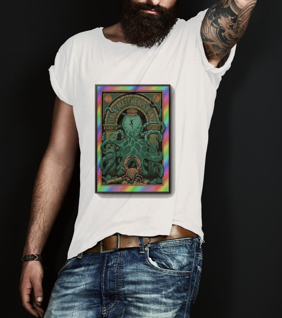 Dave Matthews Band Sept 25 2026 Ocean City MD Octopus And Crab Rainbow Border T-Shirt