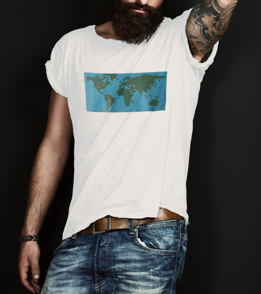 World Map Continents Green And Blue Ocean T-Shirt