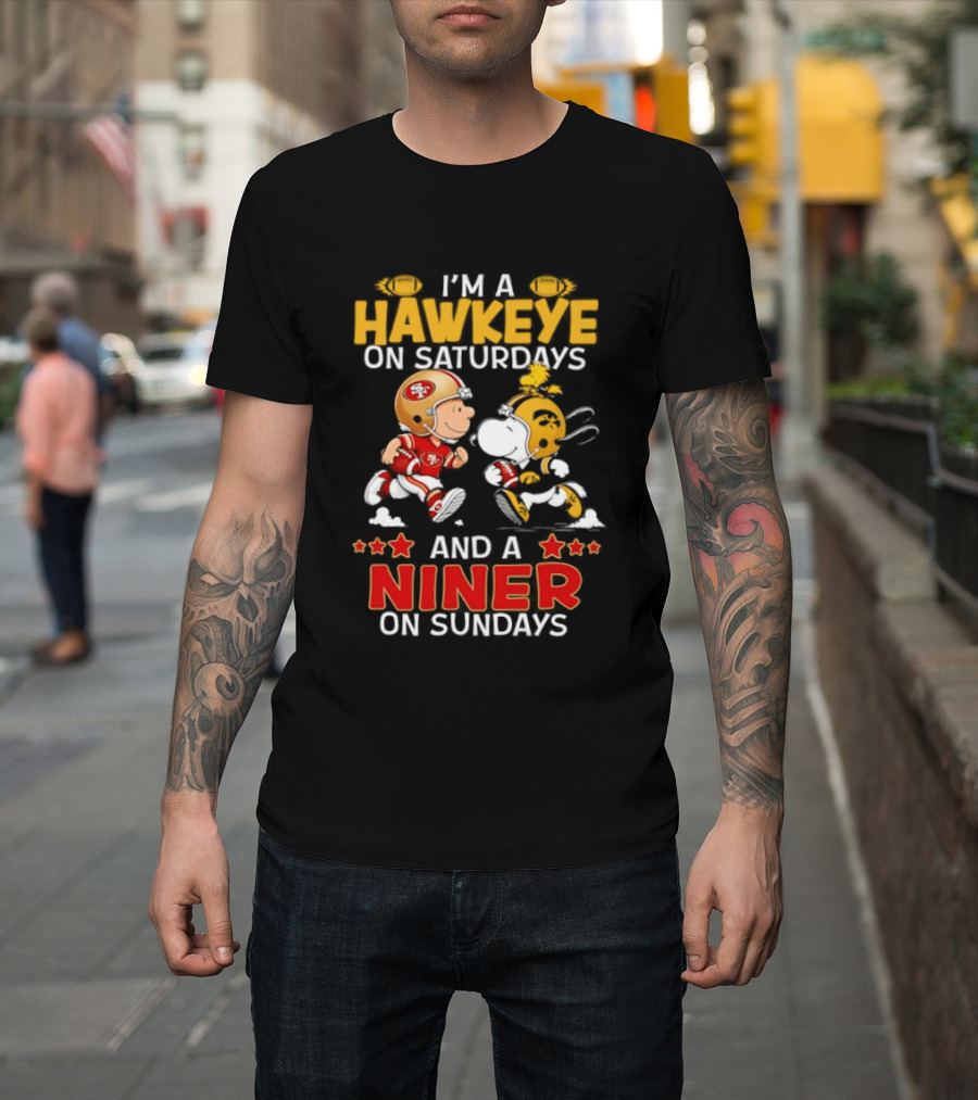 Charlie Brown Snoopy Hawkeye Saturdays Niner Sundays Football Mashup T-Shirt
