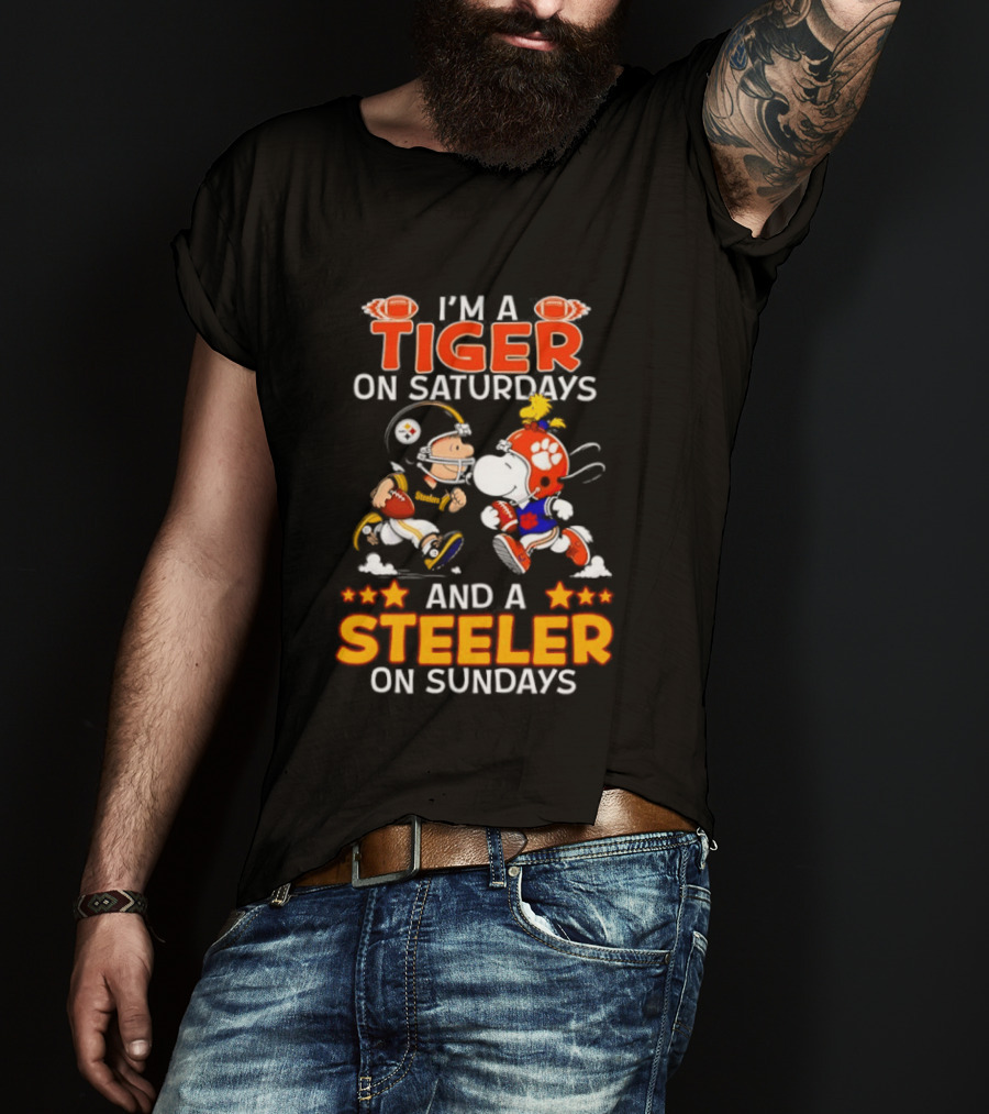 I'm A Tiger On Saturdays And A Steeler On Sundays Charlie Brown Snoopy Football T-Shirt