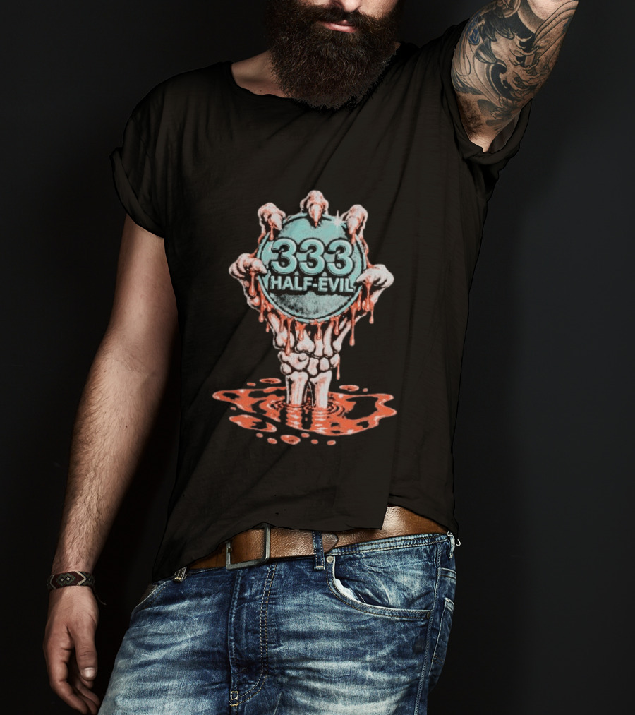 333 Half Evil Skeleton Hands Bloody Coin T-Shirt