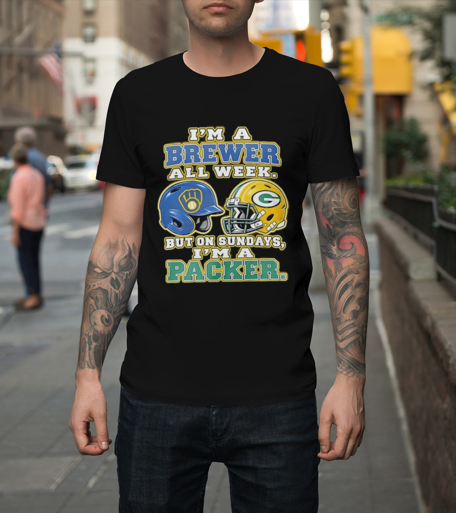 I'm A Brewer All Week But On Sundays I'm A Packer Helmet T-Shirt