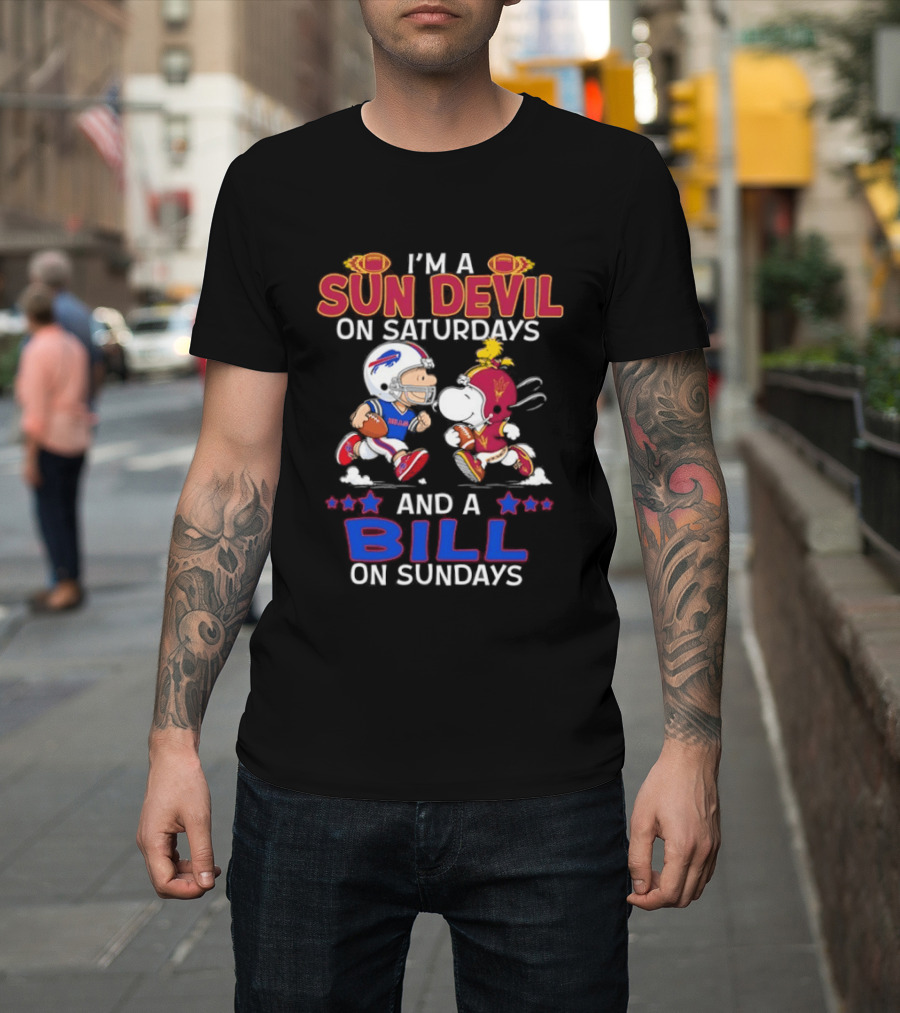 I'm A Sun Devil On Saturdays And A Bill On Sundays Football Fans Snoopy Charlie Brown T-Shirt