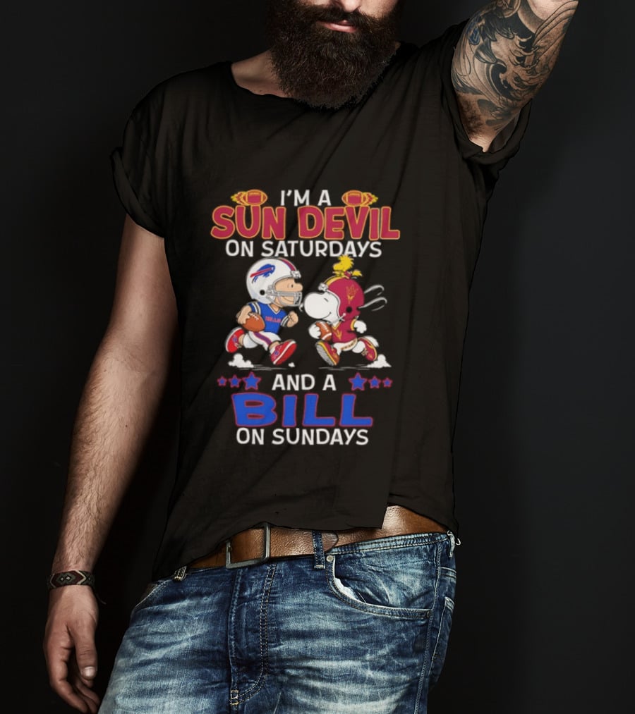 I'm A Sun Devil On Saturdays And A Bill On Sundays Football Fans Snoopy Charlie Brown T-Shirt
