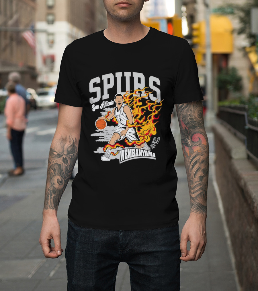 Victor Wembanyama San Antonio Spurs No 1 Basketball Flames Caricature T-Shirt