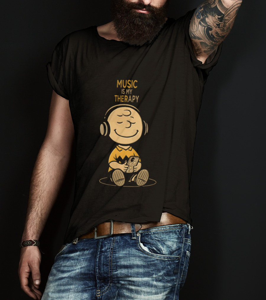 Charlie Brown Listening To Music Is My Therapy T-Shirt
