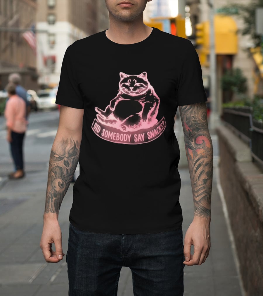 Did Somebody Say Snacks Fat Cat Neon Sitting T-Shirt