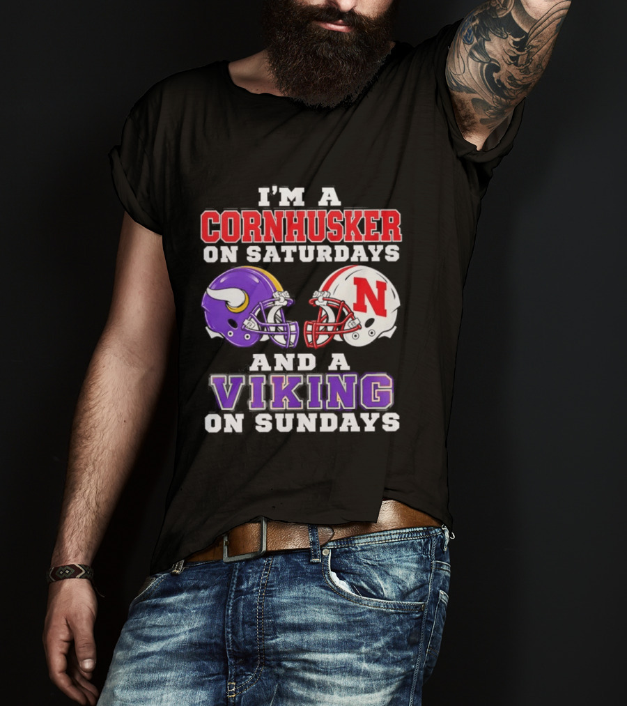 I'm A Cornhusker On Saturdays And A Viking On Sundays Helmet Rivalry T-Shirt