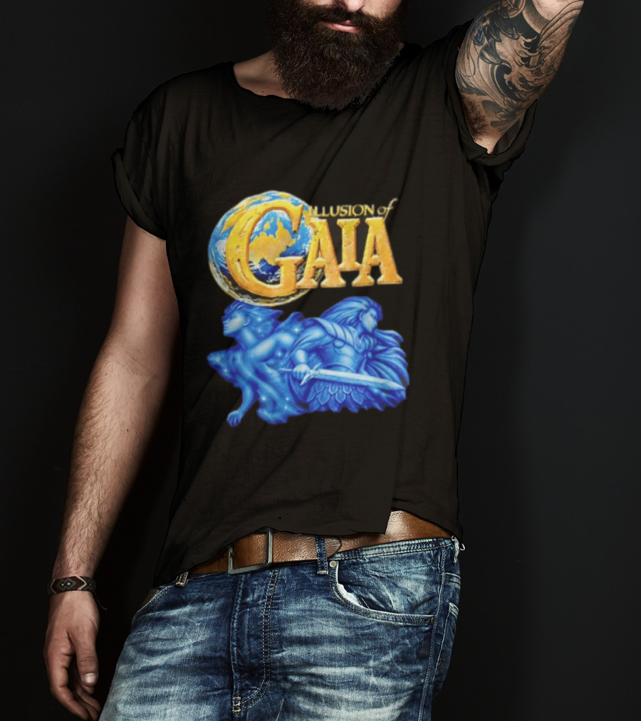 Illusion Of Gaia Earth Globe Blue Figures Sword T-Shirt