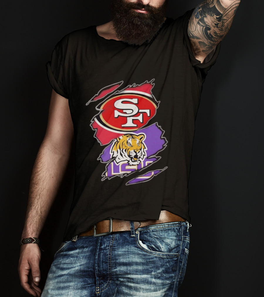 San Francisco 49ers SF And LSU Tigers Tiger Distressed T-Shirt