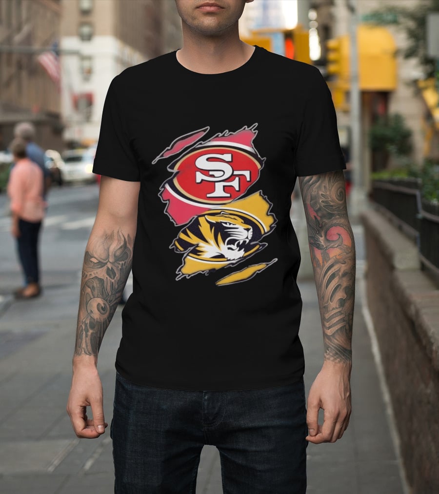 San Francisco 49ers Missouri Tigers Distressed Logo Rip Claw Marks T-Shirt