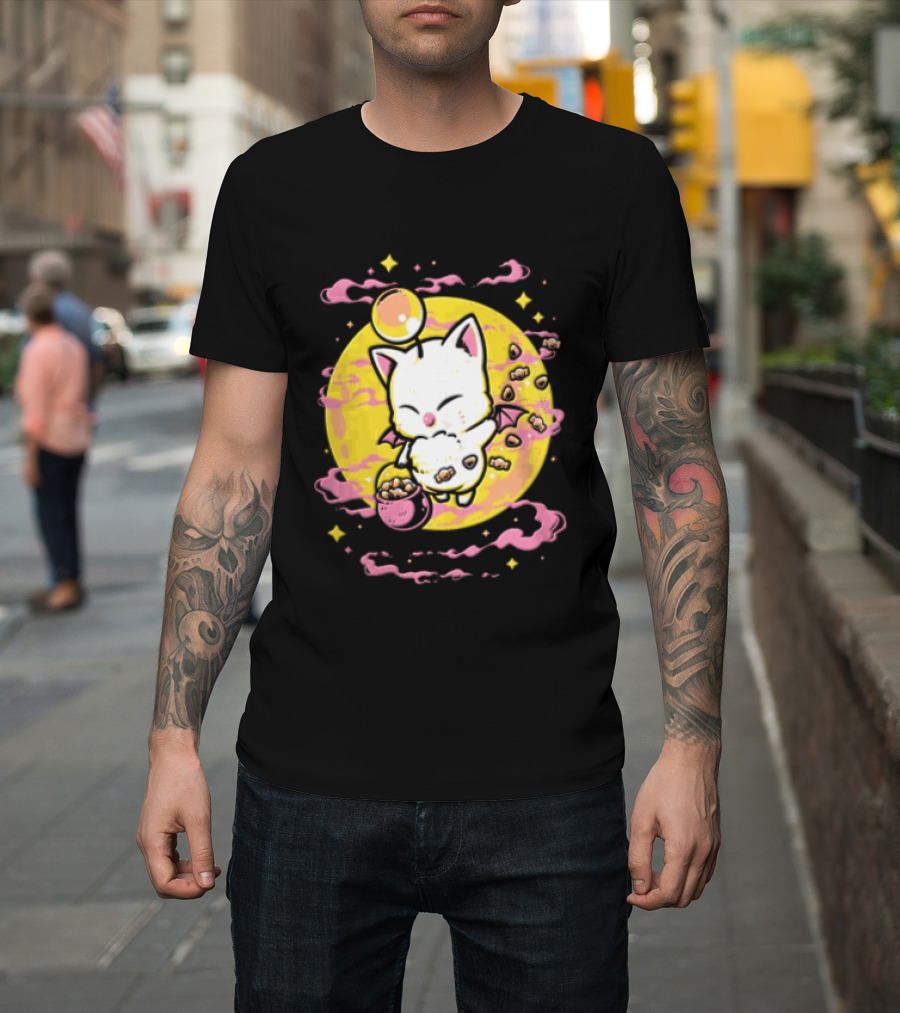 Moogle Cute Character With Candy Bucket And Glowing Yellow T-Shirt