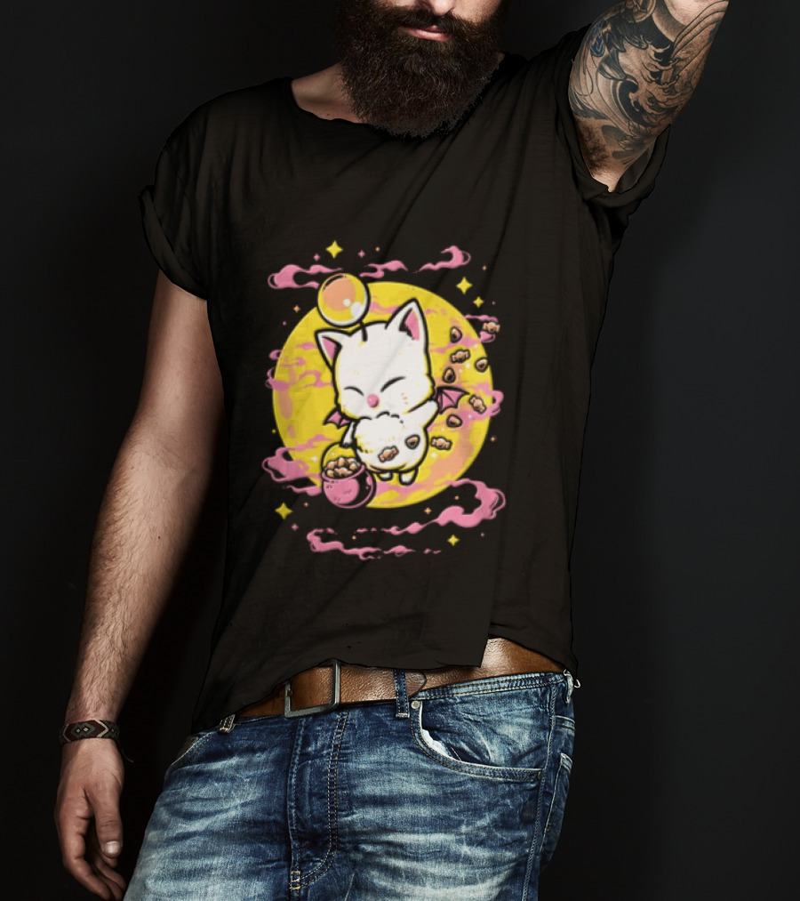 Moogle Cute Character With Candy Bucket And Glowing Yellow T-Shirt