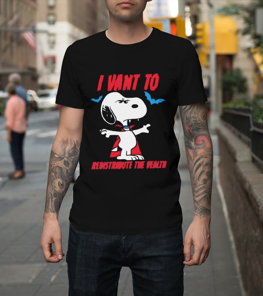 Snoopy I Vant To Redistribute The Wealth Vampire Cape And Bats T-Shirt