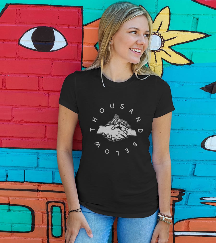 Thousand Below Rose Hand Shake Black T-Shirt