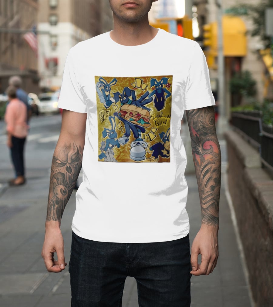 Shadow Bun Blue Rabbit Characters With Sandwich And Stevobeni T-Shirt